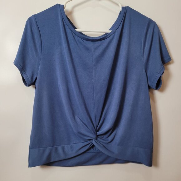 Zyia Active Womens Blue Twist-Front Short-Sleeve Top L Modal/Polyester Stretchy - Picture 5 of 9